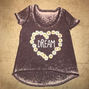 Loose Purple Dream shirt with daisy heart